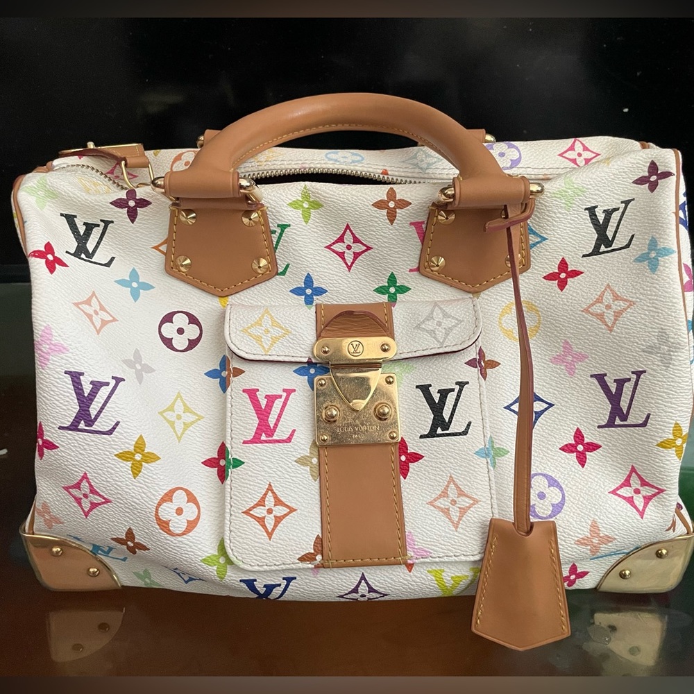 Louise Vuitton Monogram Multicolor Speedy 30 White